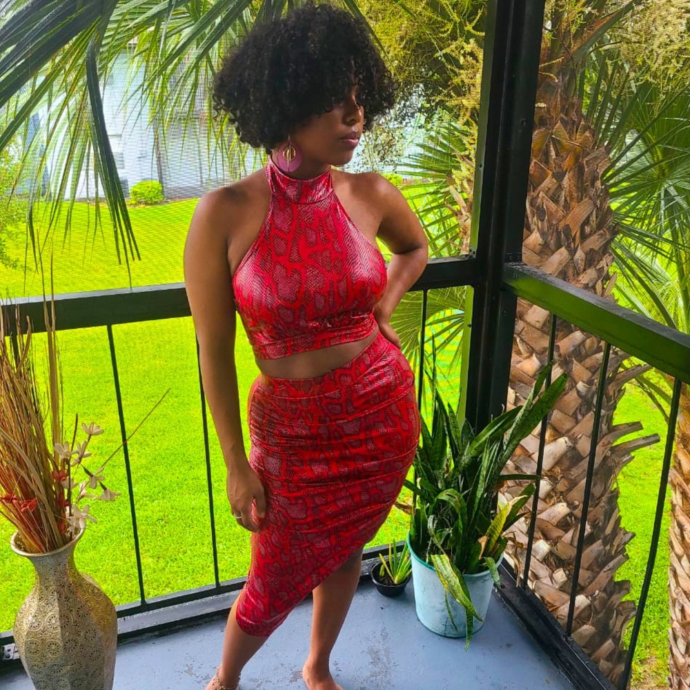 Red snake skin two piece in a size S